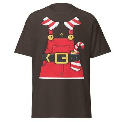 Festive Elf Overall T-Shirt - Christmas Costume Tee - Dark Chocolate - T-Shirts Online