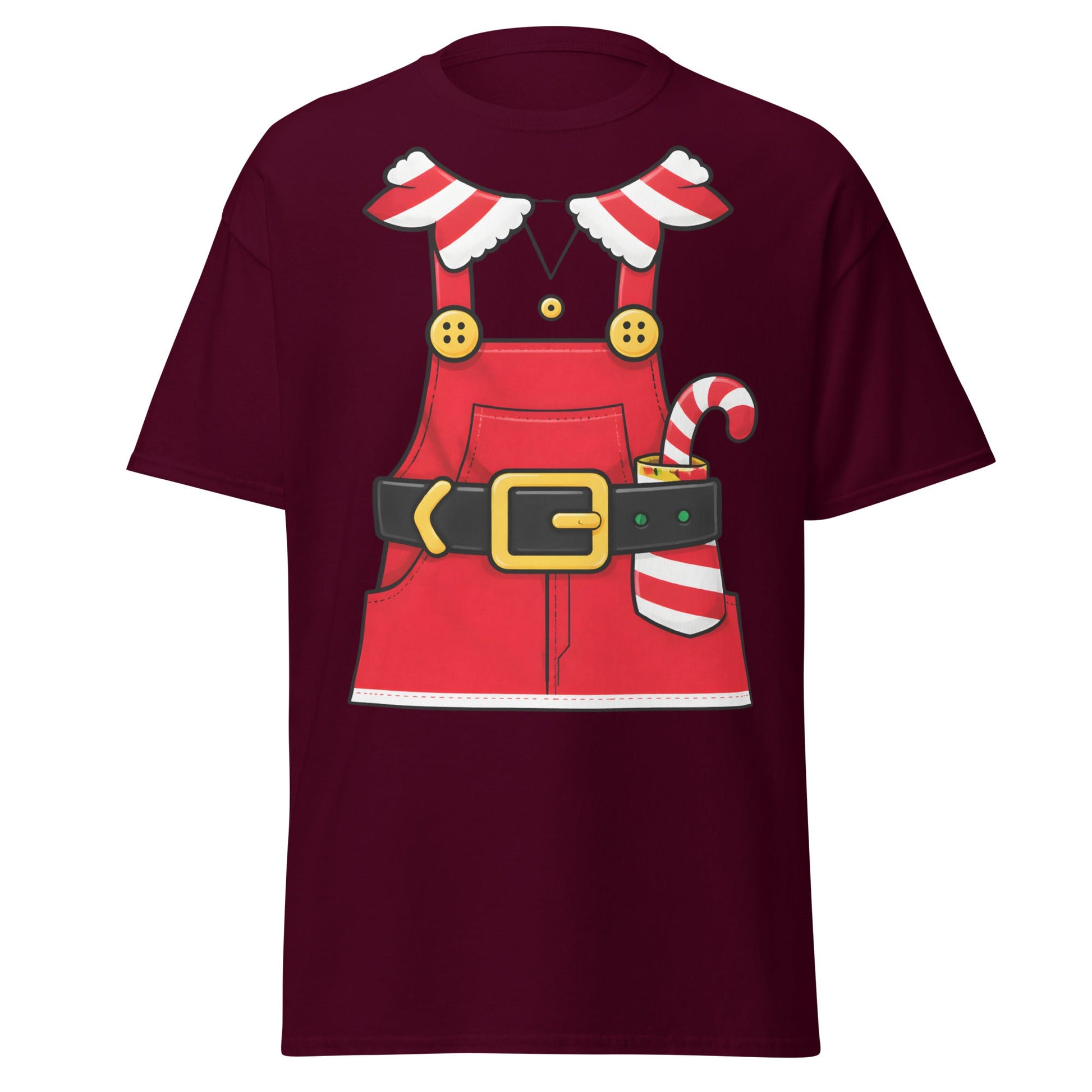 Festive Elf Overall T-Shirt - Christmas Costume Tee - Maroon - T-Shirts Online