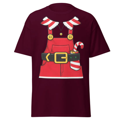 Festive Elf Overall T-Shirt - Christmas Costume Tee - Maroon - T-Shirts Online