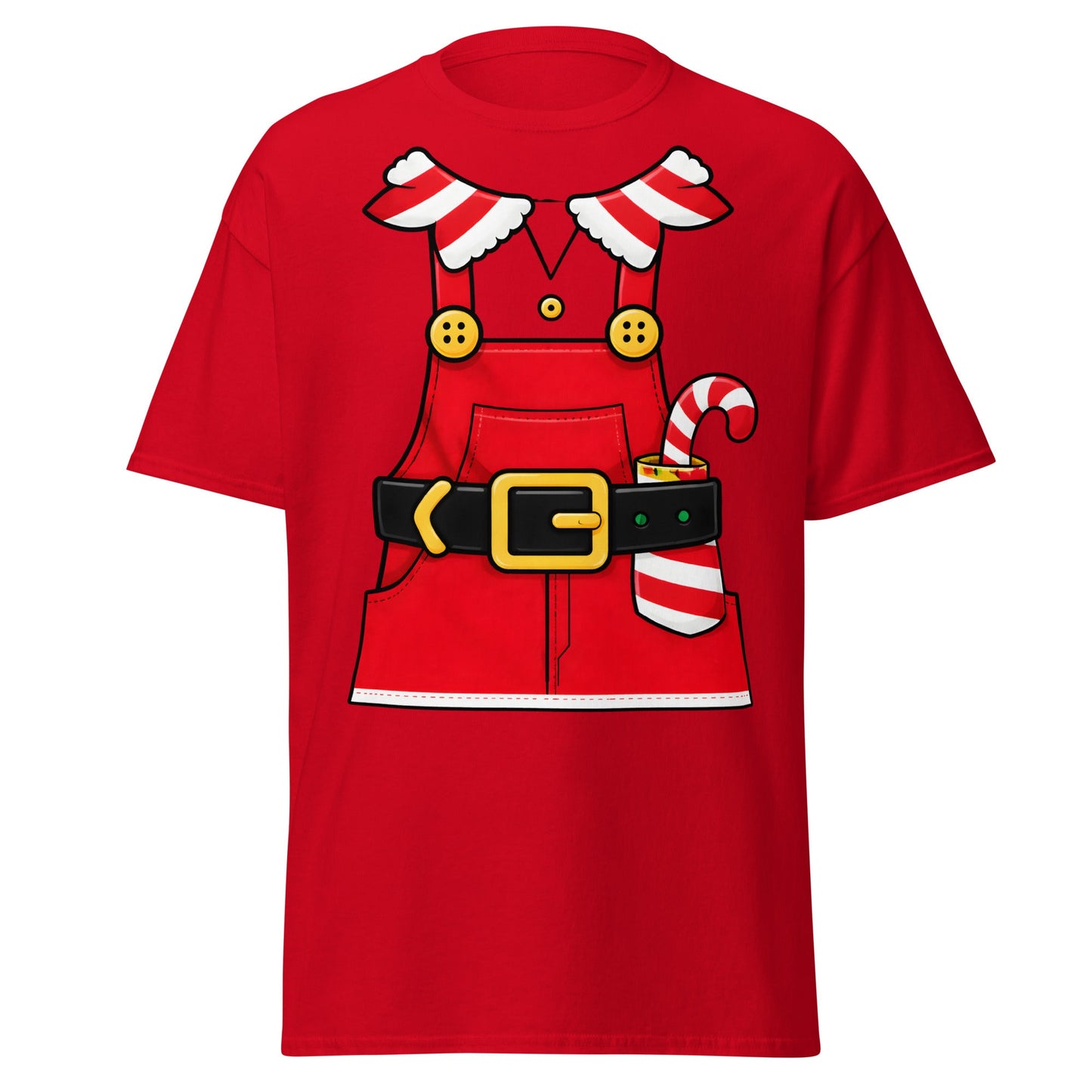 Festive Elf Overall T-Shirt - Christmas Costume Tee - Red - T-Shirts Online