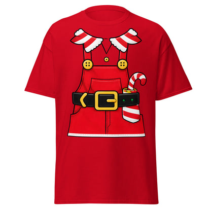 Festive Elf Overall T-Shirt - Christmas Costume Tee - Red - T-Shirts Online