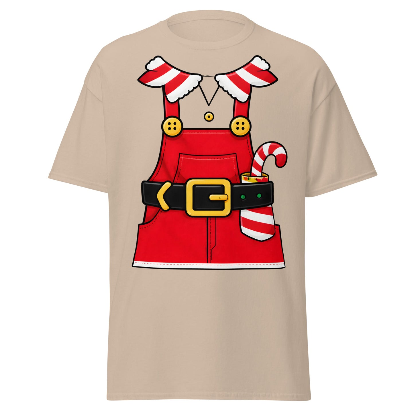 Festive Elf Overall T-Shirt - Christmas Costume Tee - Sand - T-Shirts Online