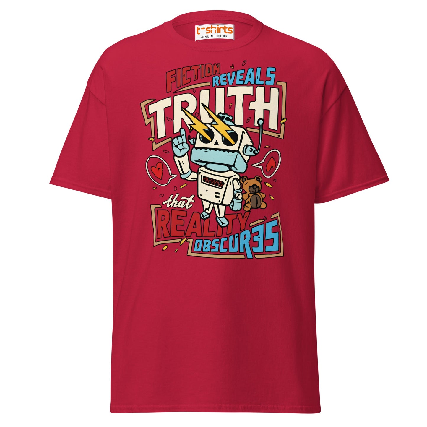 Fiction Reveals Truth T-Shirt - Sci - Fi Robot Tee - Cardinal - T-Shirts Online