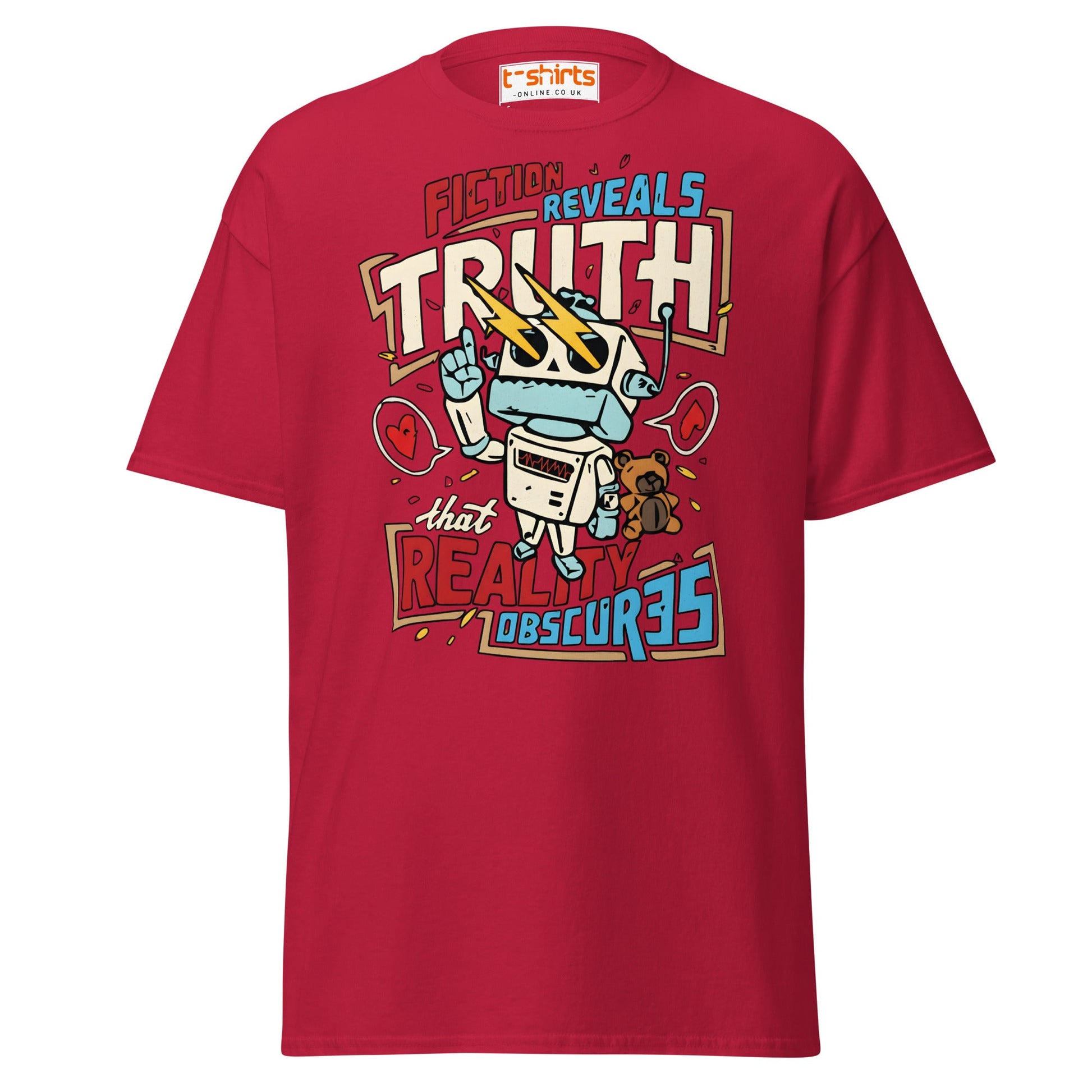 Fiction Reveals Truth T-Shirt - Sci - Fi Robot Tee - Cardinal - T-Shirts Online