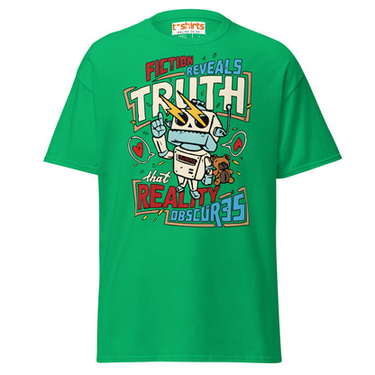 Fiction Reveals Truth T-Shirt - Sci - Fi Robot Tee - Irish Green - T-Shirts Online