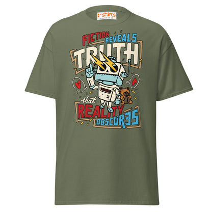 Fiction Reveals Truth T-Shirt - Sci - Fi Robot Tee - Military Green - T-Shirts Online