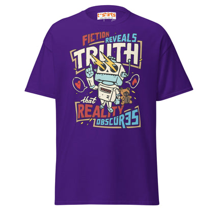 Fiction Reveals Truth T-Shirt - Sci - Fi Robot Tee - Purple - T-Shirts Online