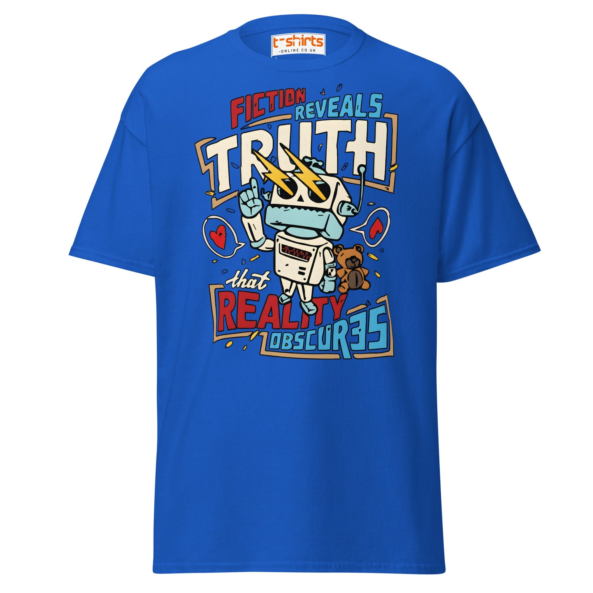 Fiction Reveals Truth T-Shirt - Sci - Fi Robot Tee - Royal - T-Shirts Online