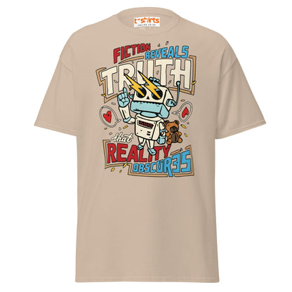 Fiction Reveals Truth T-Shirt - Sci - Fi Robot Tee - Sand - T-Shirts Online