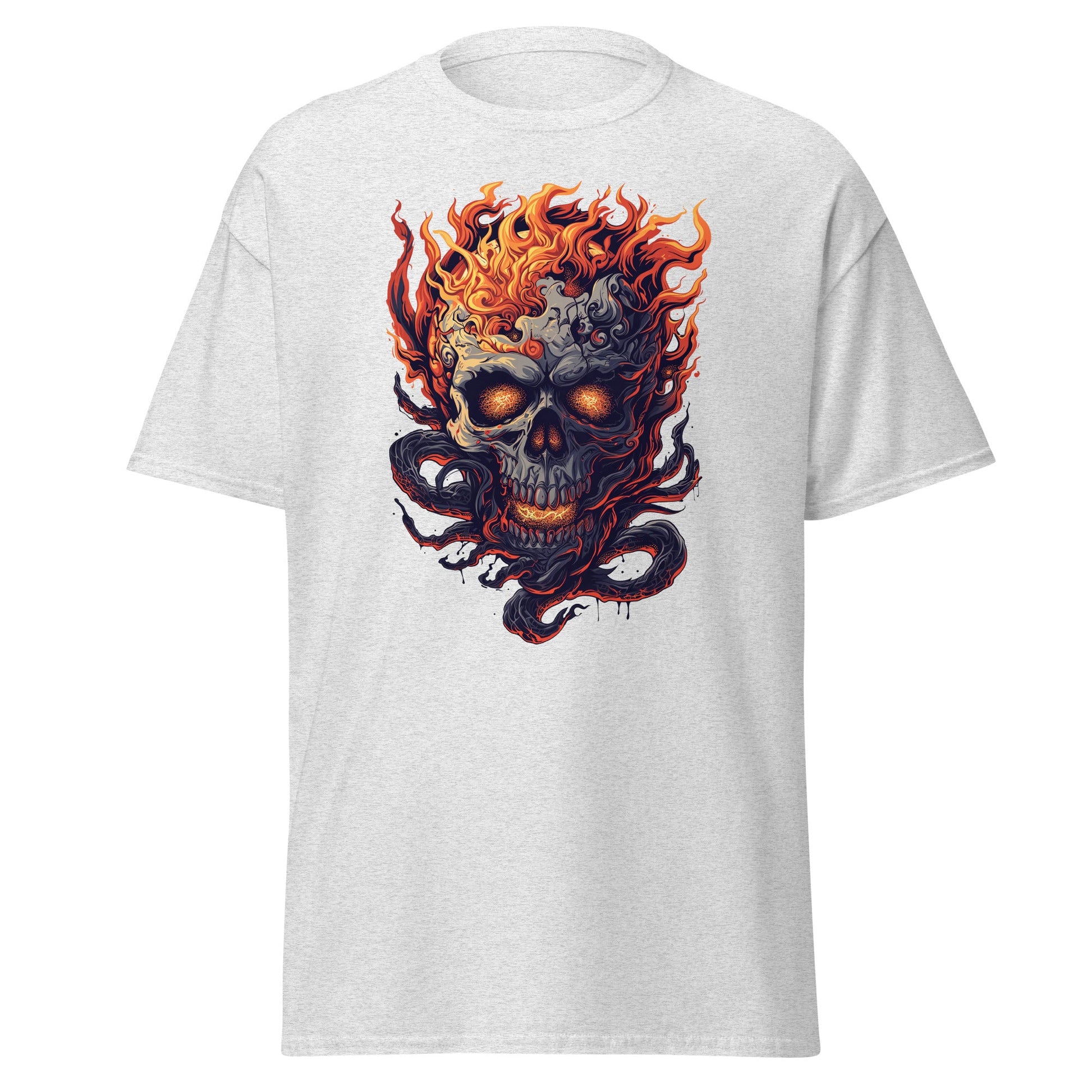Fiery Skull | Skull T-Shirt - Ash - T-Shirts Online
