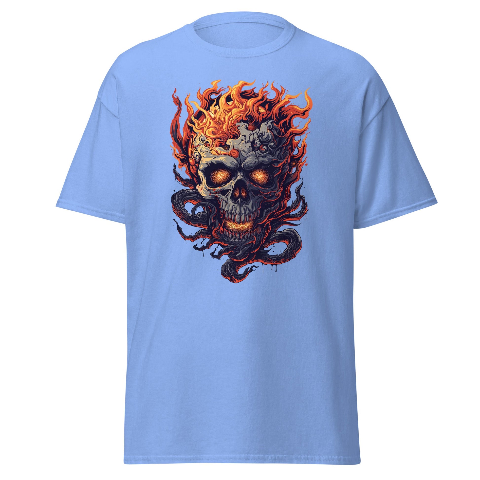 Fiery Skull | Skull T-Shirt - Carolina Blue - T-Shirts Online