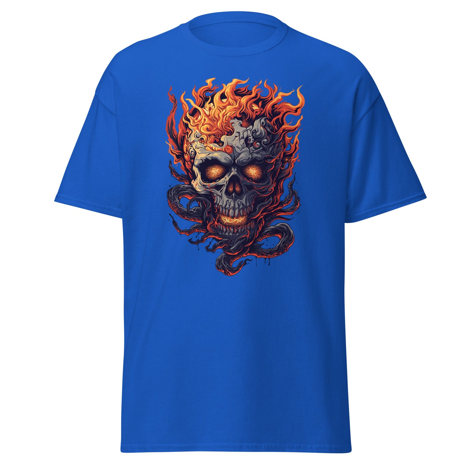 Fiery Skull | Skull T-Shirt - Royal - T-Shirts Online