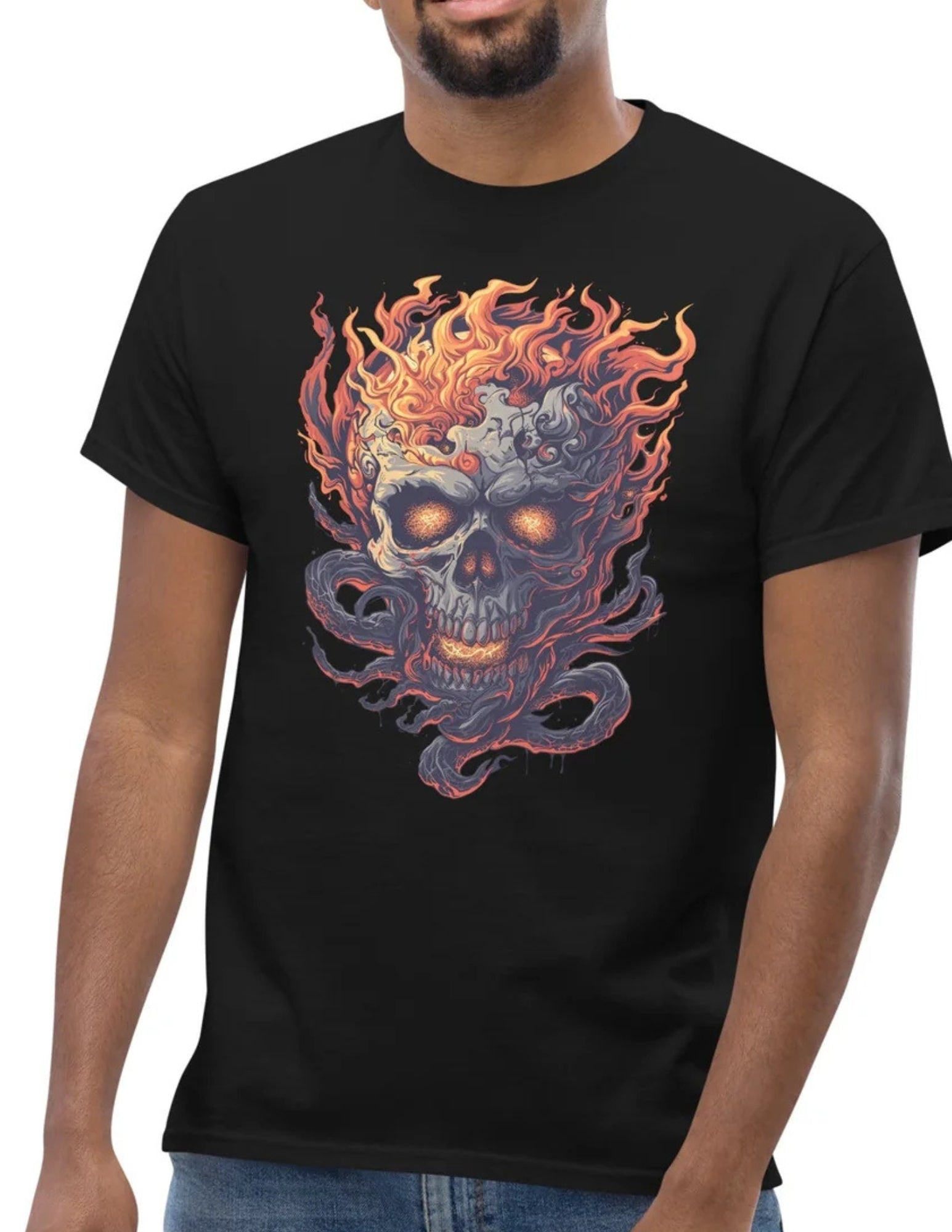 Fiery Skull | Skull T-Shirt - Black - T-Shirts Online