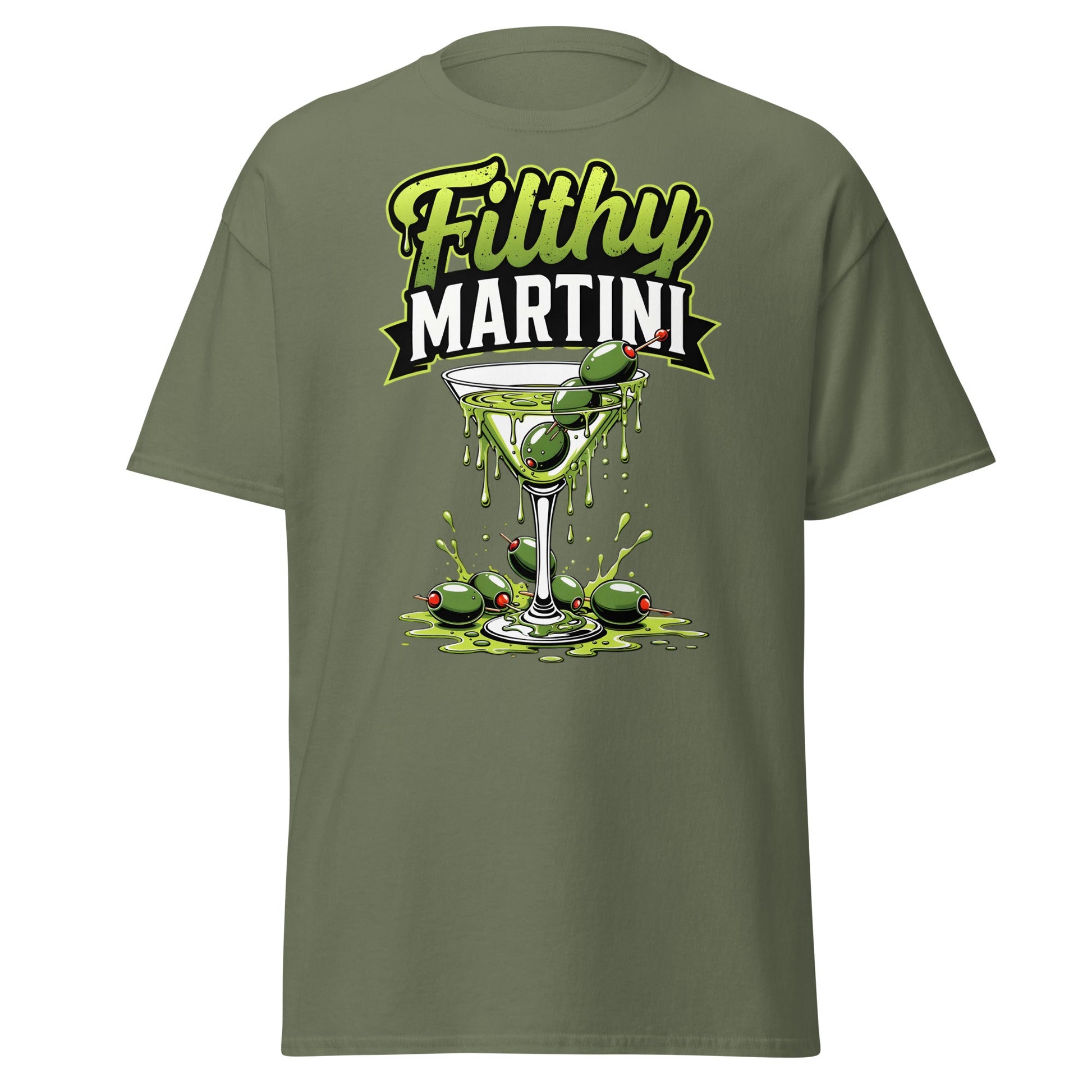 Filthy Martini T-Shirt – Funny Dirty Olive Cocktail Tee - Military Green - T-Shirts Online