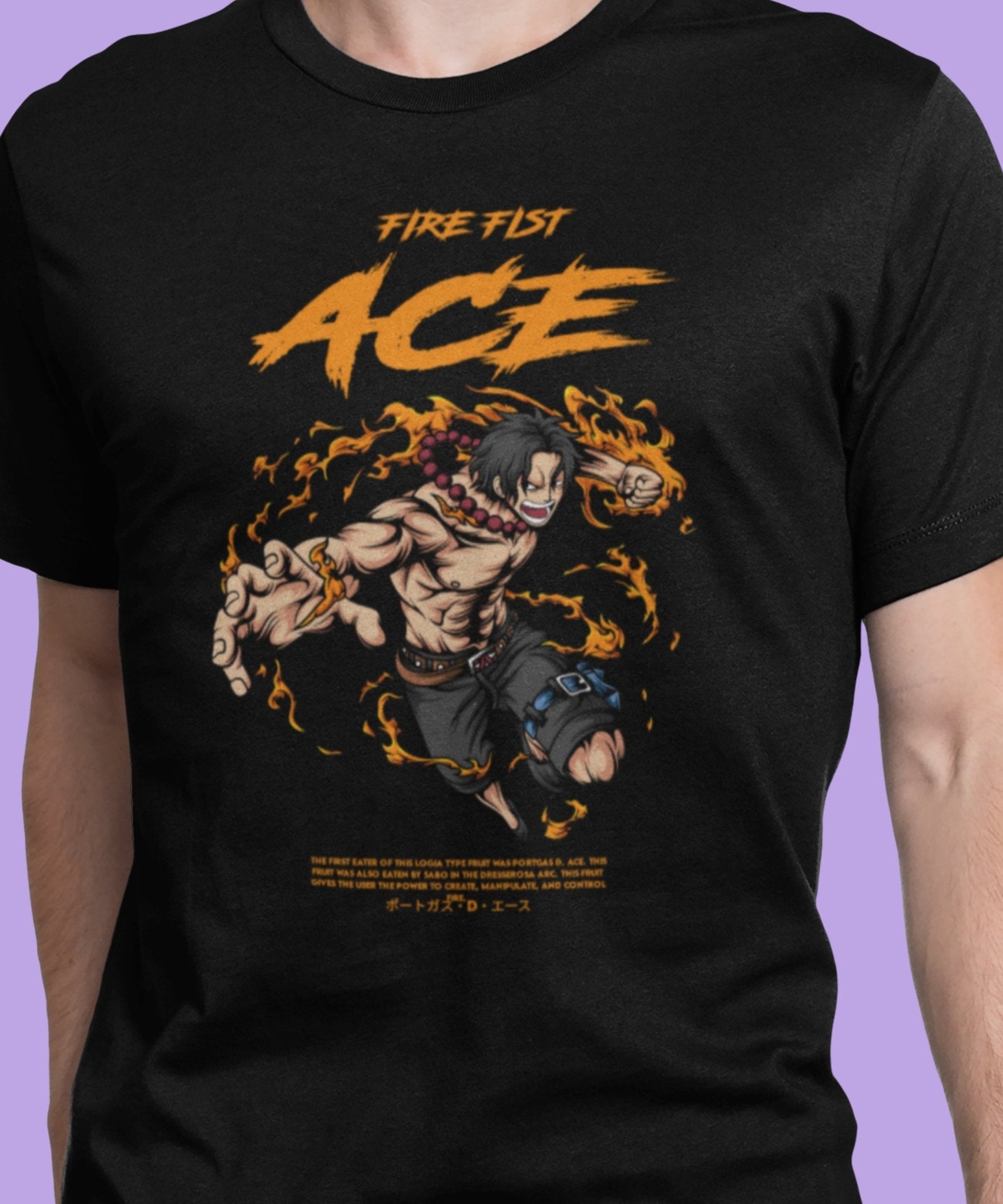 Fire Fist Ace T-Shirt | Anime Flame Warrior Tee - Black - T-Shirts Online