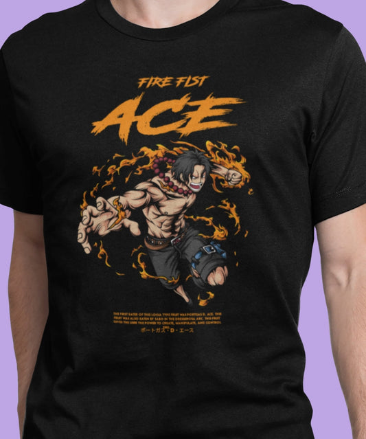 Fire Fist Ace T-Shirt | Anime Flame Warrior Tee - Black - T-Shirts Online