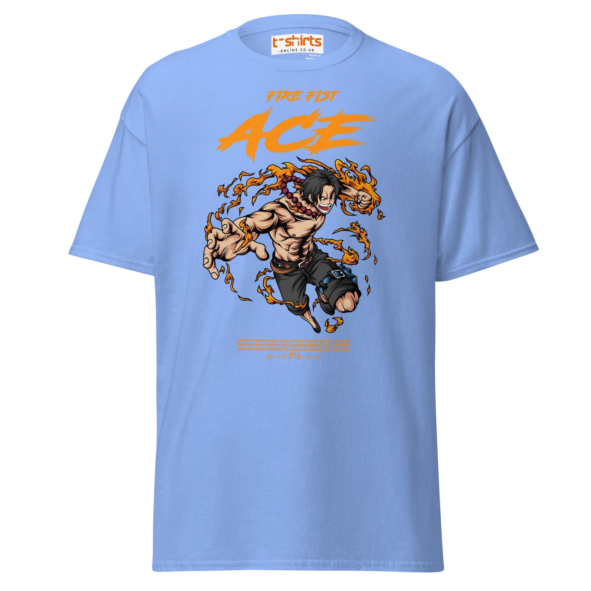 Fire Fist Ace T-Shirt | Anime Flame Warrior Tee - Carolina Blue - T-Shirts Online