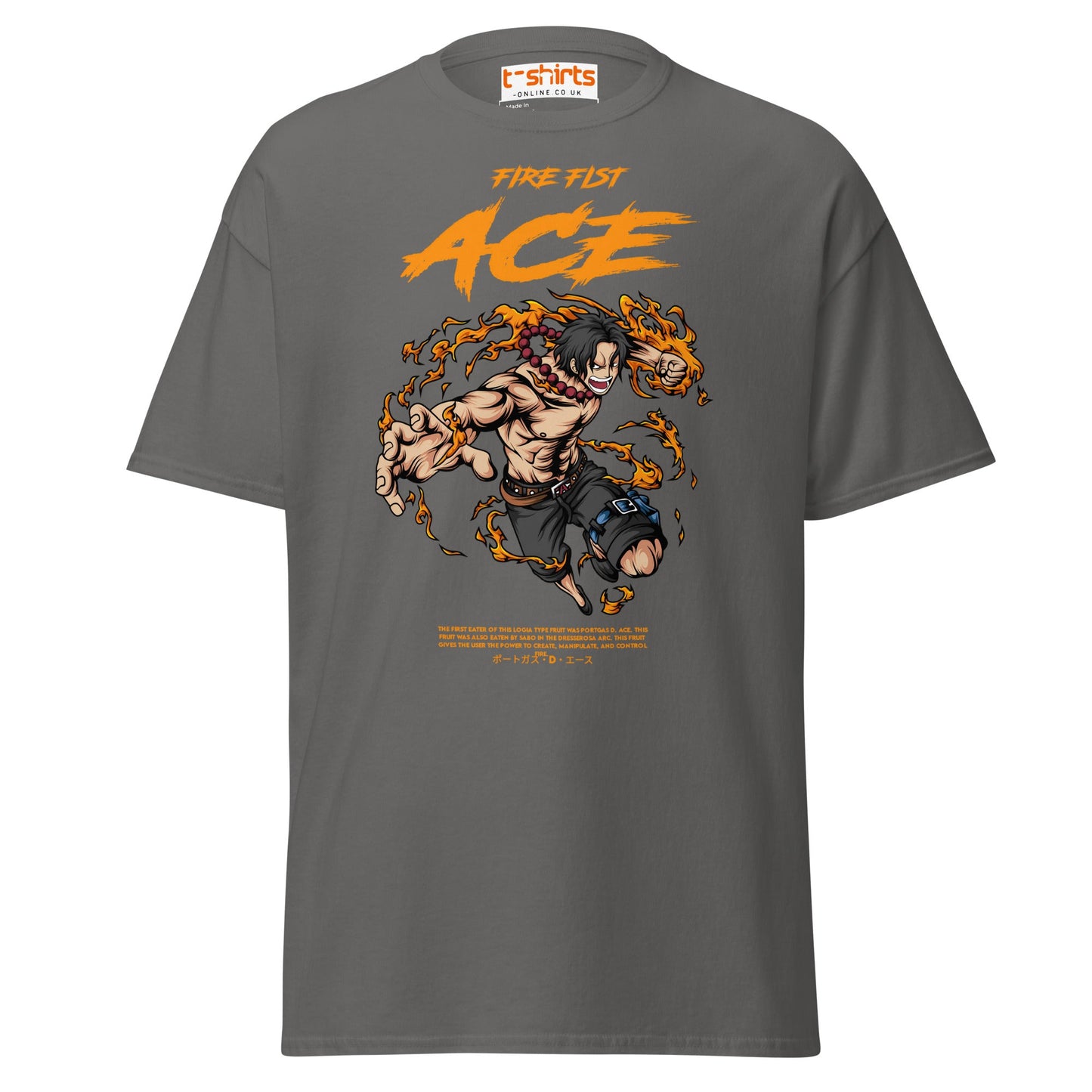 Fire Fist Ace T-Shirt | Anime Flame Warrior Tee - Charcoal - T-Shirts Online