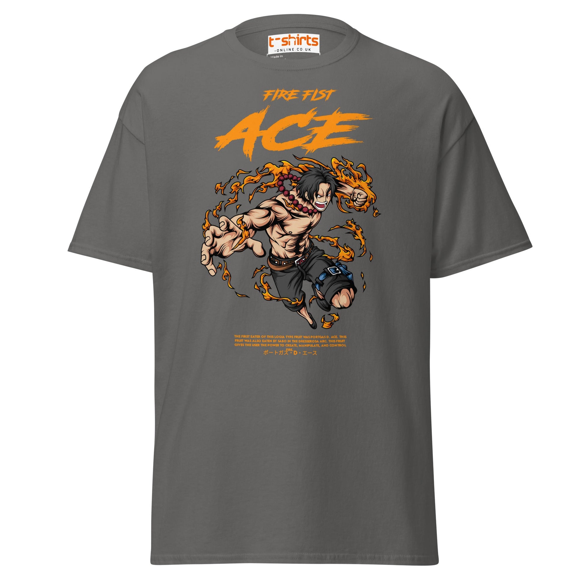 Fire Fist Ace T-Shirt | Anime Flame Warrior Tee - Charcoal - T-Shirts Online