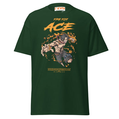 Fire Fist Ace T-Shirt | Anime Flame Warrior Tee - Forest Green - T-Shirts Online