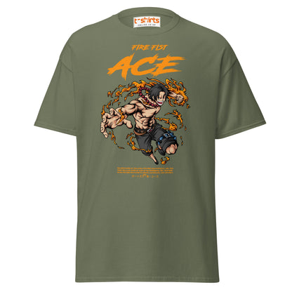 Fire Fist Ace T-Shirt | Anime Flame Warrior Tee - Military Green - T-Shirts Online