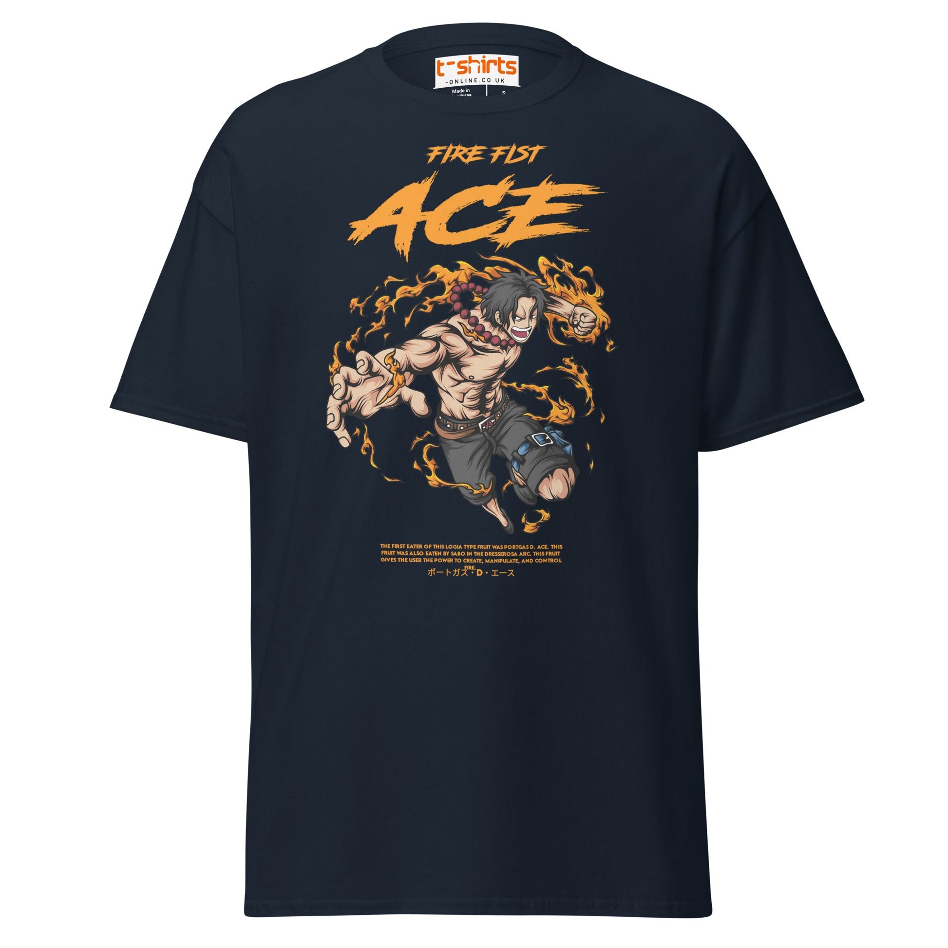 Fire Fist Ace T-Shirt | Anime Flame Warrior Tee - Navy - T-Shirts Online