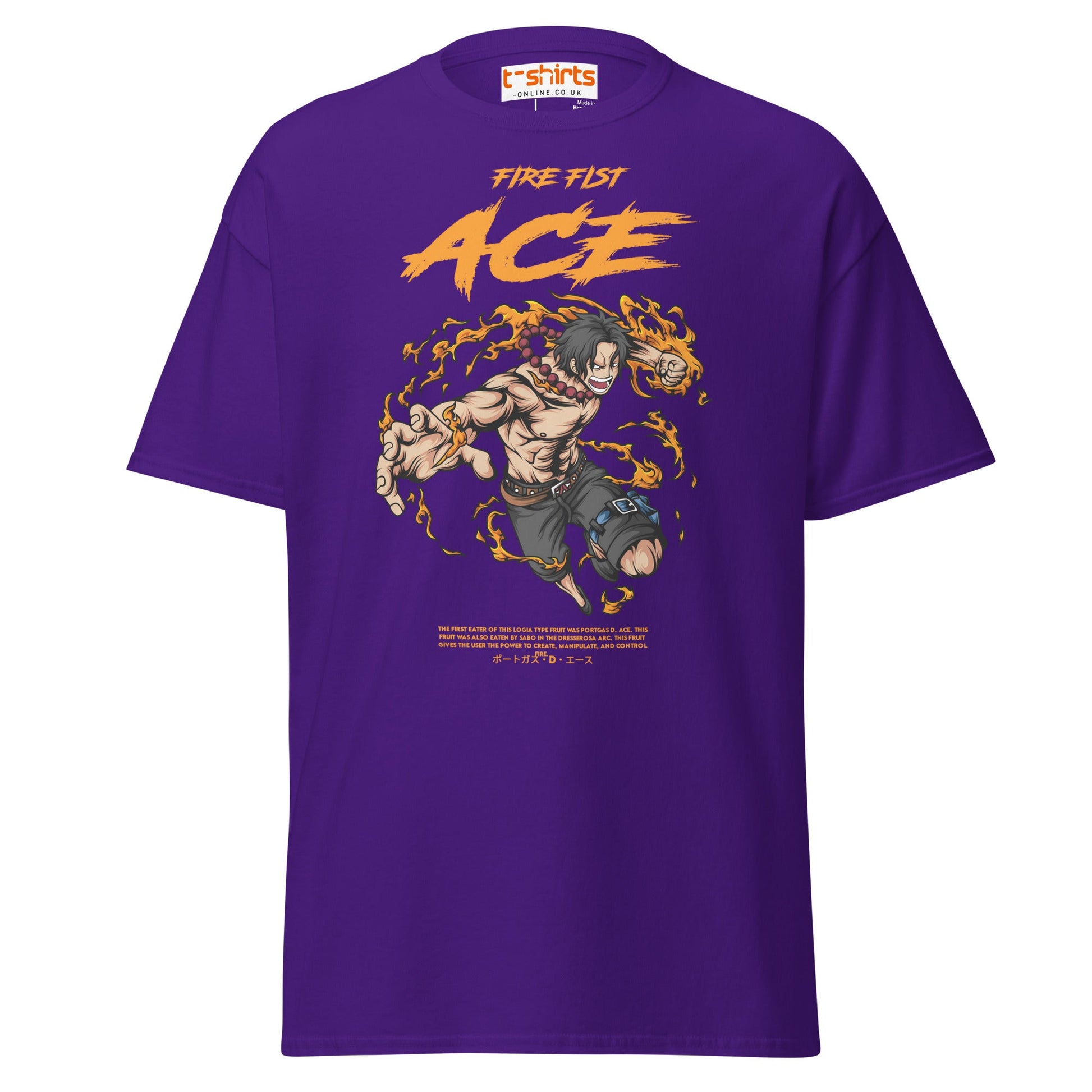 Fire Fist Ace T-Shirt | Anime Flame Warrior Tee - Purple - T-Shirts Online