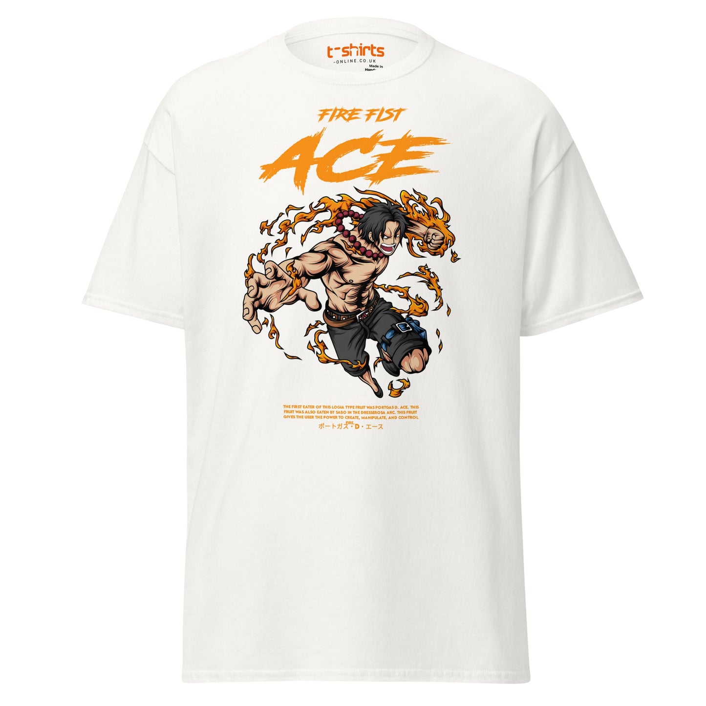 Fire Fist Ace T-Shirt | Anime Flame Warrior Tee - White - T-Shirts Online