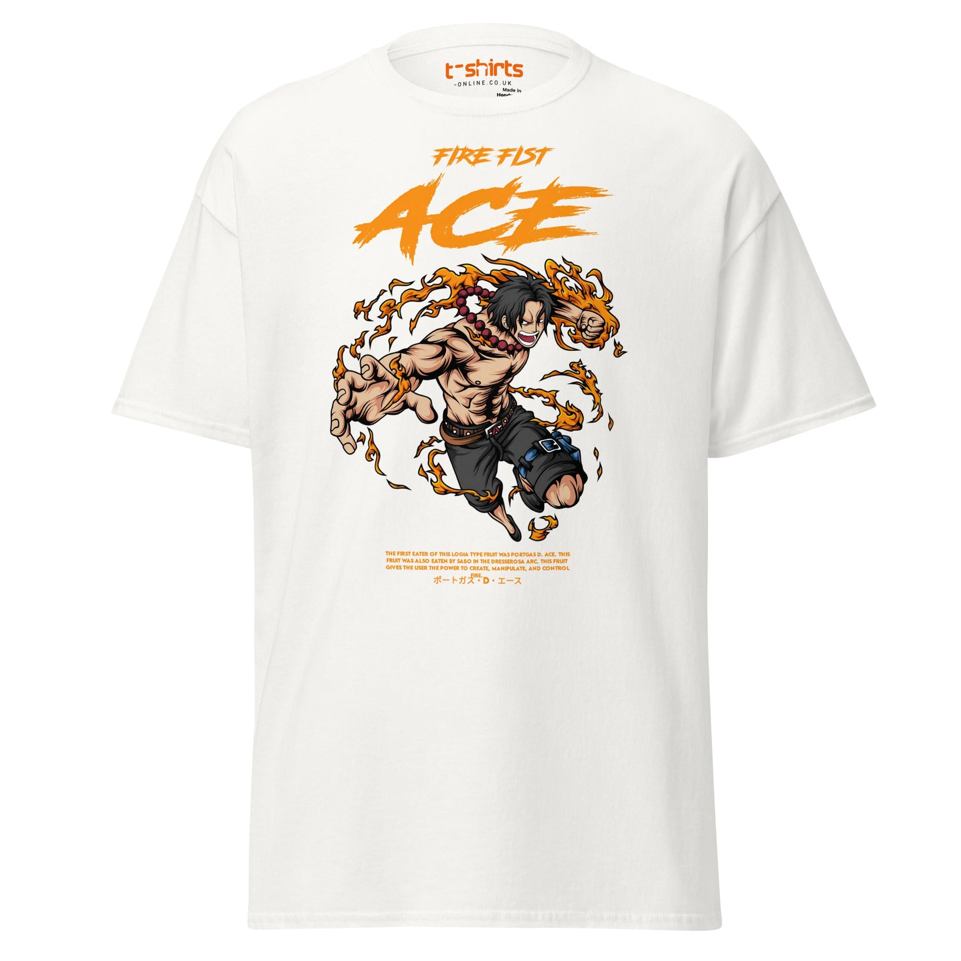 Fire Fist Ace T-Shirt | Anime Flame Warrior Tee - White - T-Shirts Online