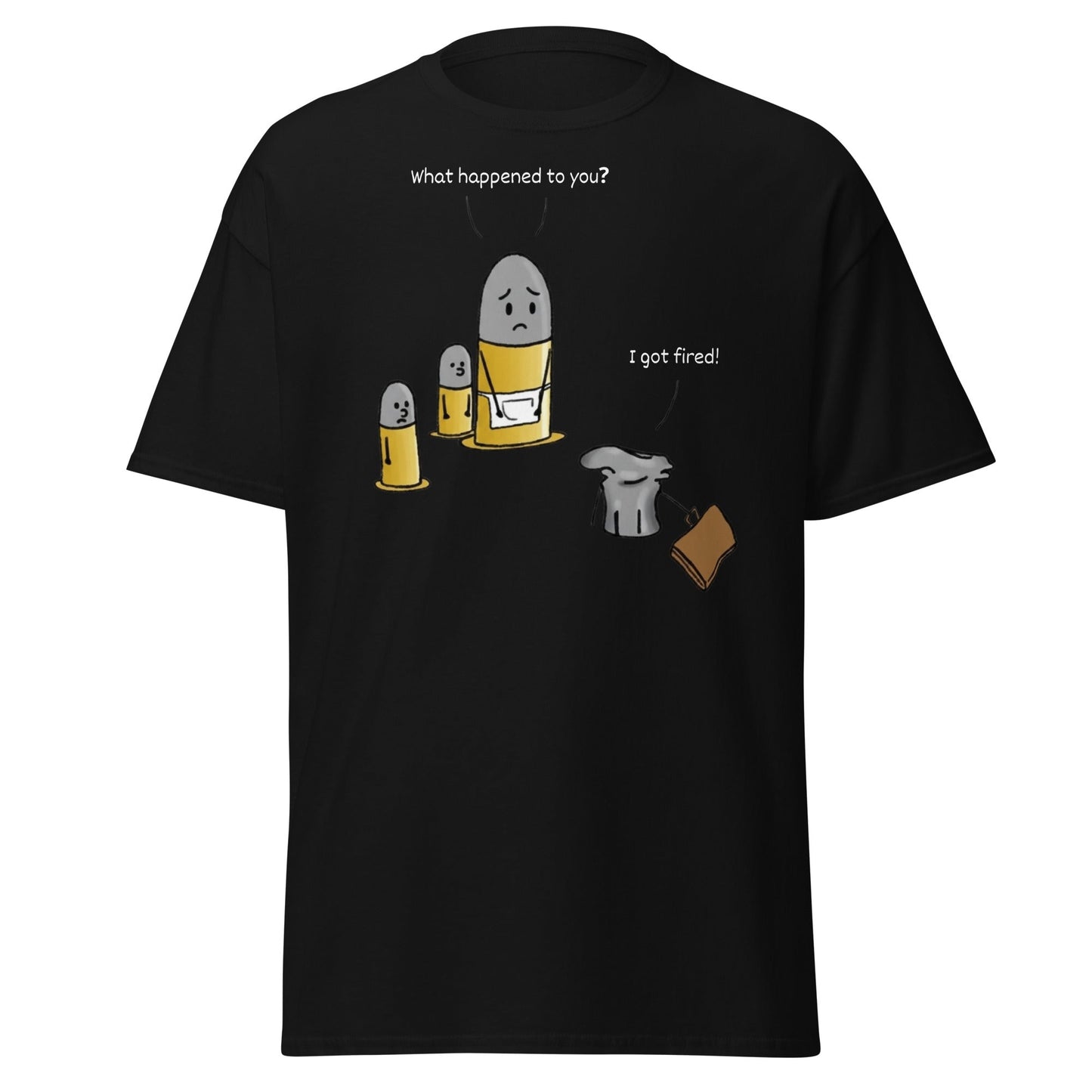 Fired Bullet Pun Funny T-Shirt - Gun Humor Tee - Black - T-Shirts Online