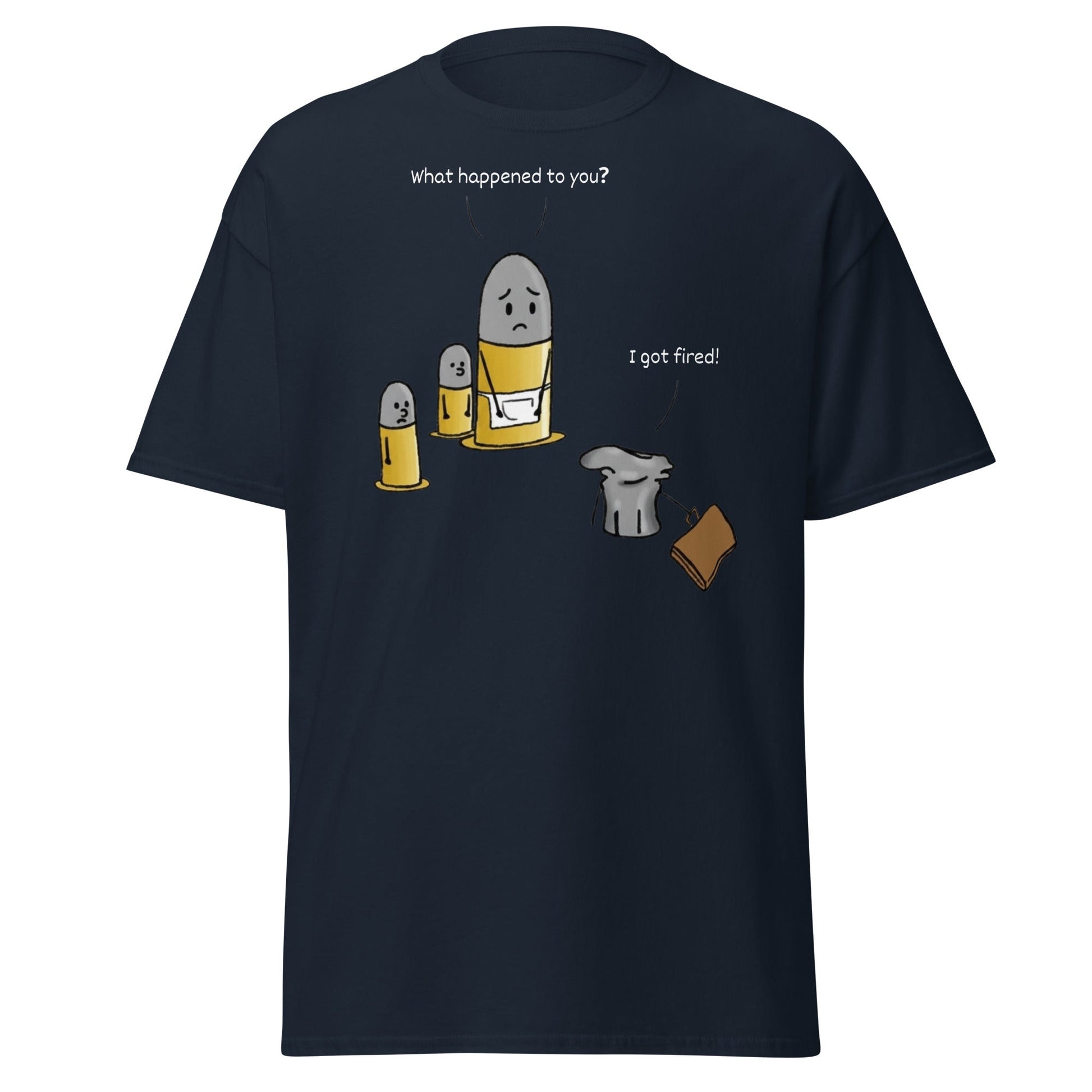 Fired Bullet Pun Funny T-Shirt - Gun Humor Tee - Navy - T-Shirts Online