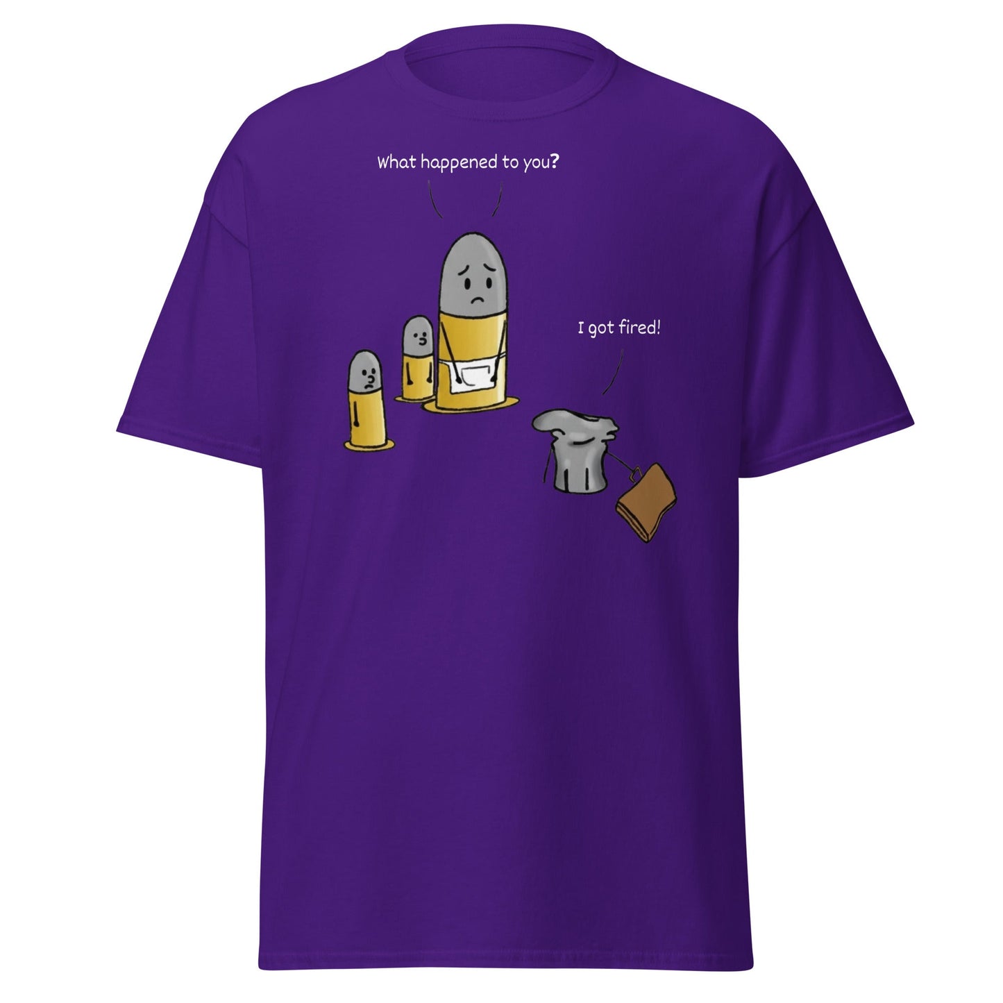 Fired Bullet Pun Funny T-Shirt - Gun Humor Tee - Purple - T-Shirts Online