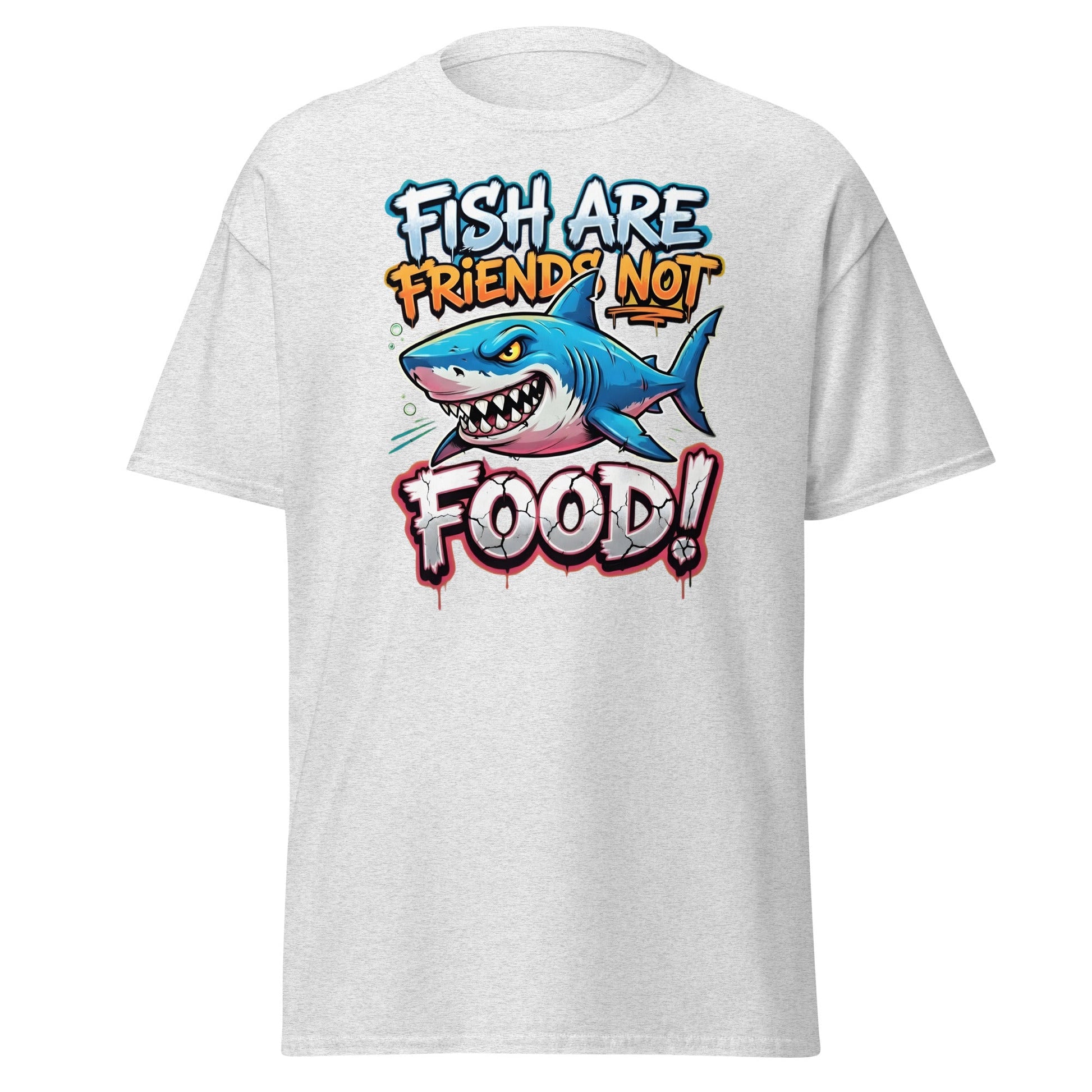 Fish Are Friends Not Food Shark T-Shirt - Ash - T-Shirts Online