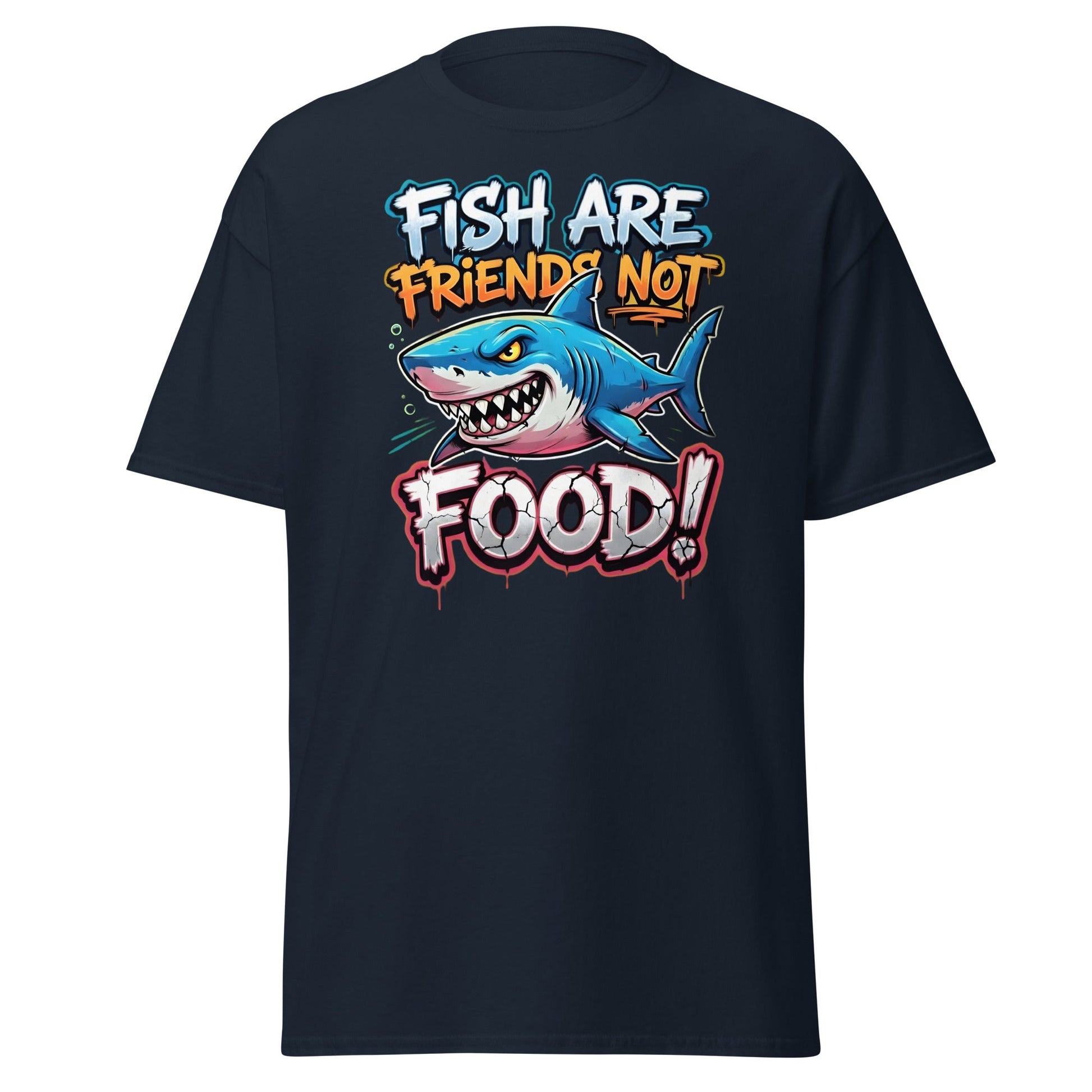 Fish Are Friends Not Food Shark T-Shirt - Navy - T-Shirts Online