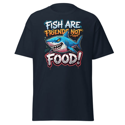 Fish Are Friends Not Food Shark T-Shirt - Navy - T-Shirts Online