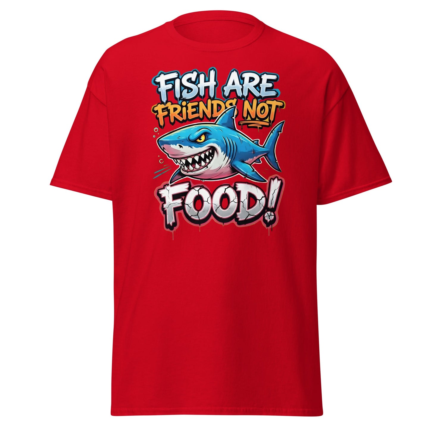 Fish Are Friends Not Food Shark T-Shirt - Red - T-Shirts Online