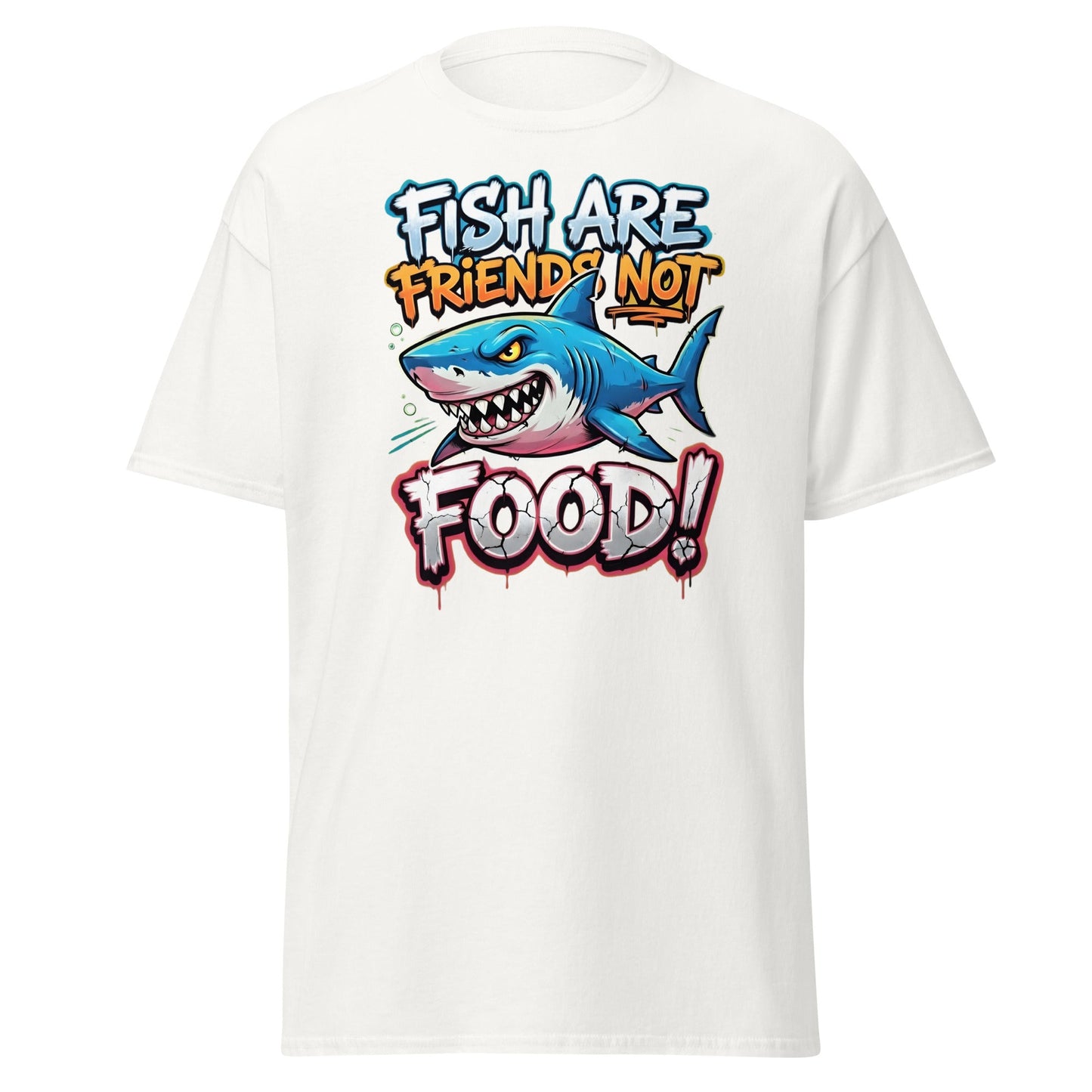 Fish Are Friends Not Food Shark T-Shirt - White - T-Shirts Online