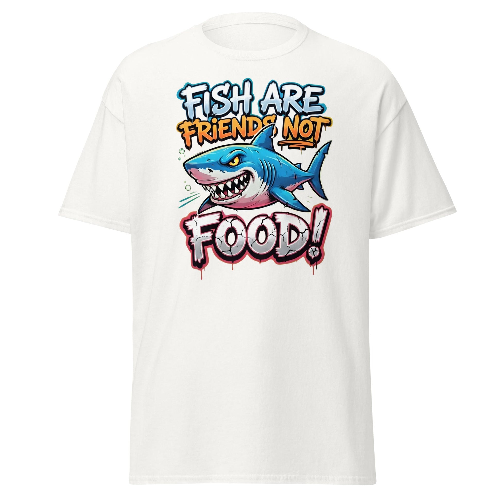 Fish Are Friends Not Food Shark T-Shirt - White - T-Shirts Online
