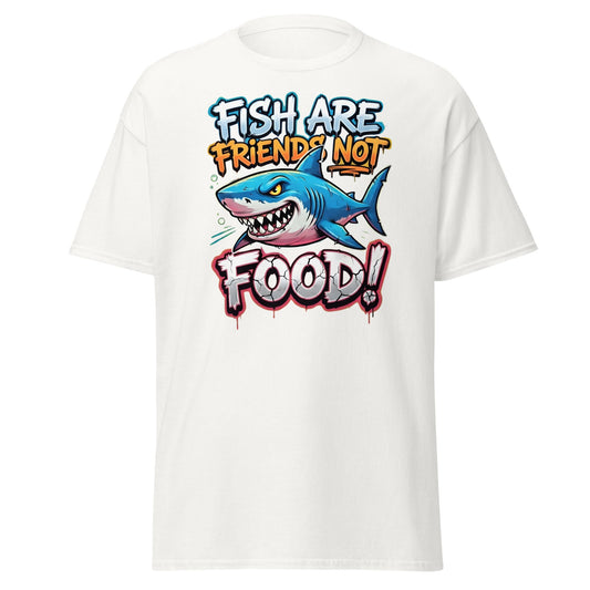 Fish Are Friends Not Food Shark T-Shirt - White - T-Shirts Online
