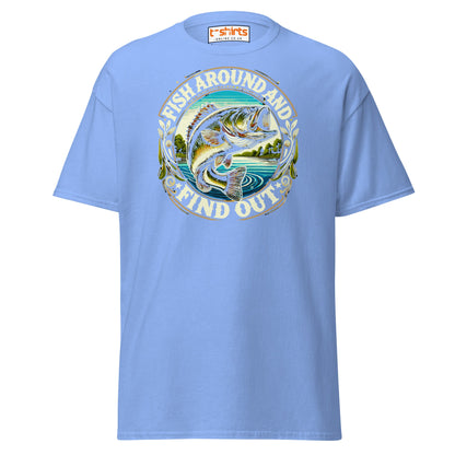 Fish Around and Find Out T-Shirt | Funny Fishing Tee - Carolina Blue - T-Shirts Online