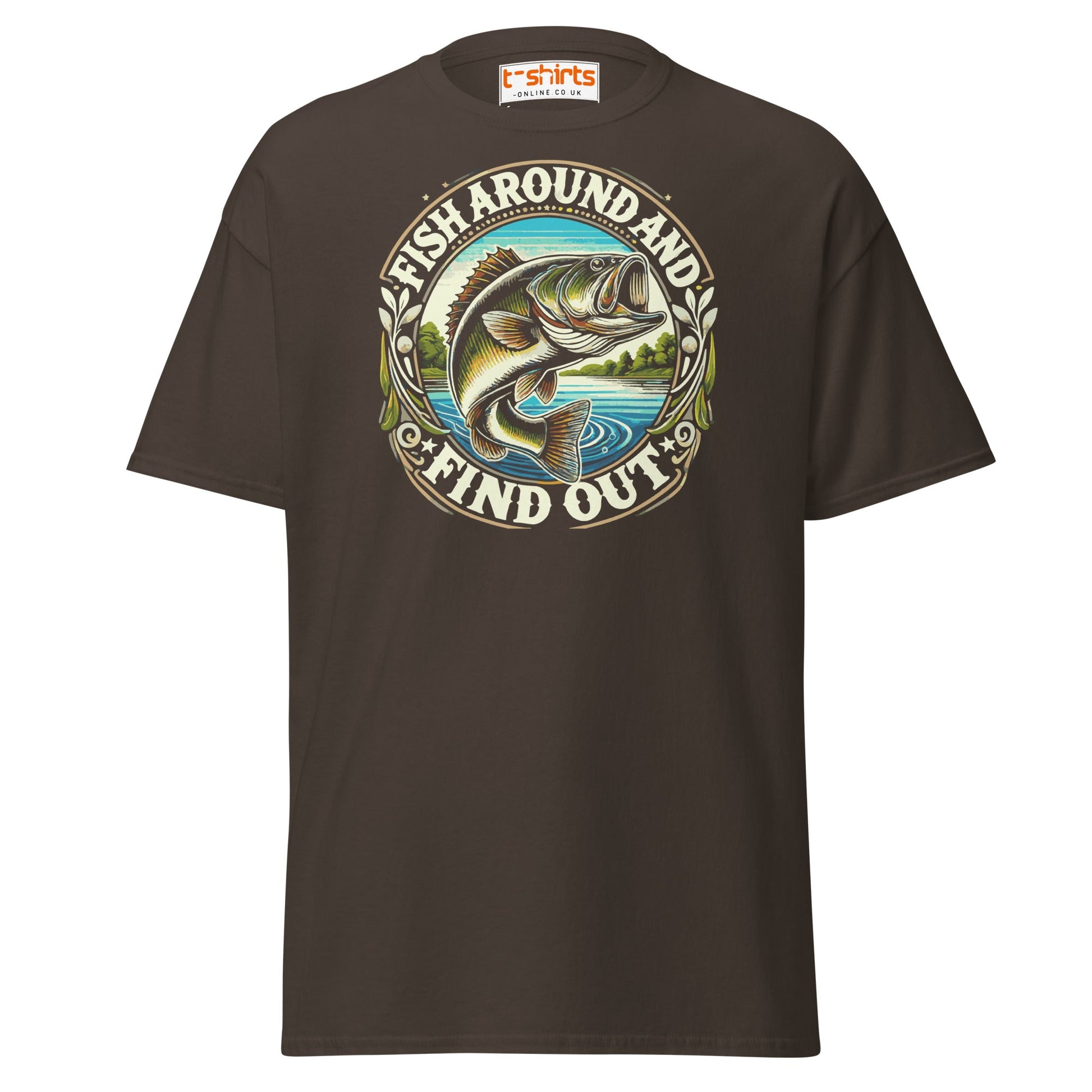 Fish Around and Find Out T-Shirt | Funny Fishing Tee - Dark Chocolate - T-Shirts Online