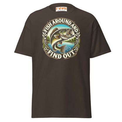 Fish Around and Find Out T-Shirt | Funny Fishing Tee - Dark Chocolate - T-Shirts Online