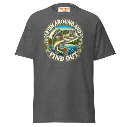 Fish Around and Find Out T-Shirt | Funny Fishing Tee - Dark Heather - T-Shirts Online