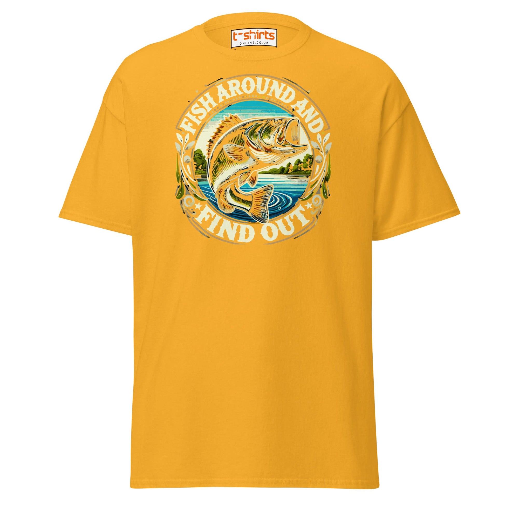 Fish Around and Find Out T-Shirt | Funny Fishing Tee - Gold - T-Shirts Online