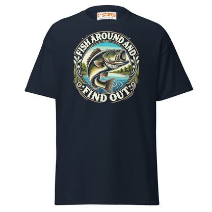 Fish Around and Find Out T-Shirt | Funny Fishing Tee - Navy - T-Shirts Online