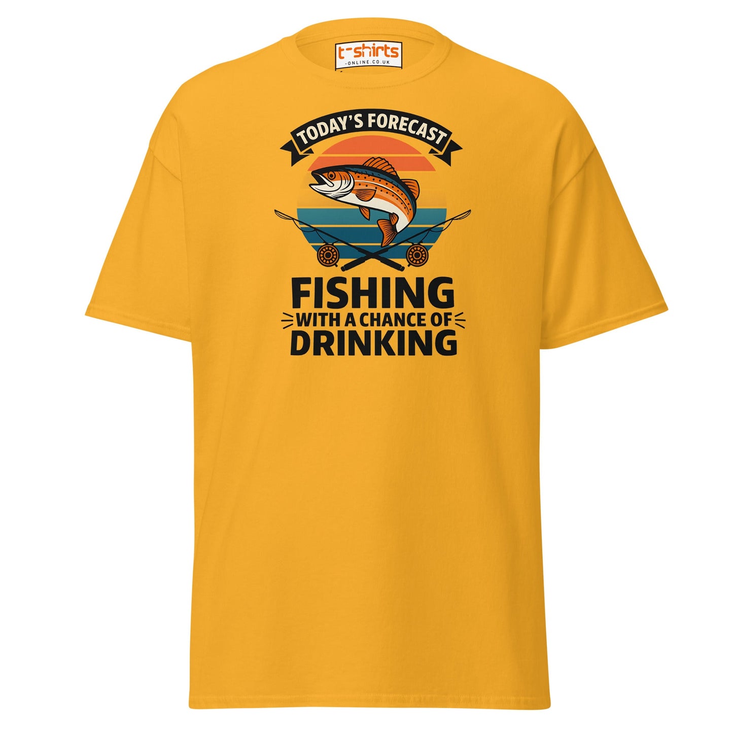 Fishing Forecast Drinking T-Shirt – Funny Outdoor Tee - Gold - T-Shirts Online