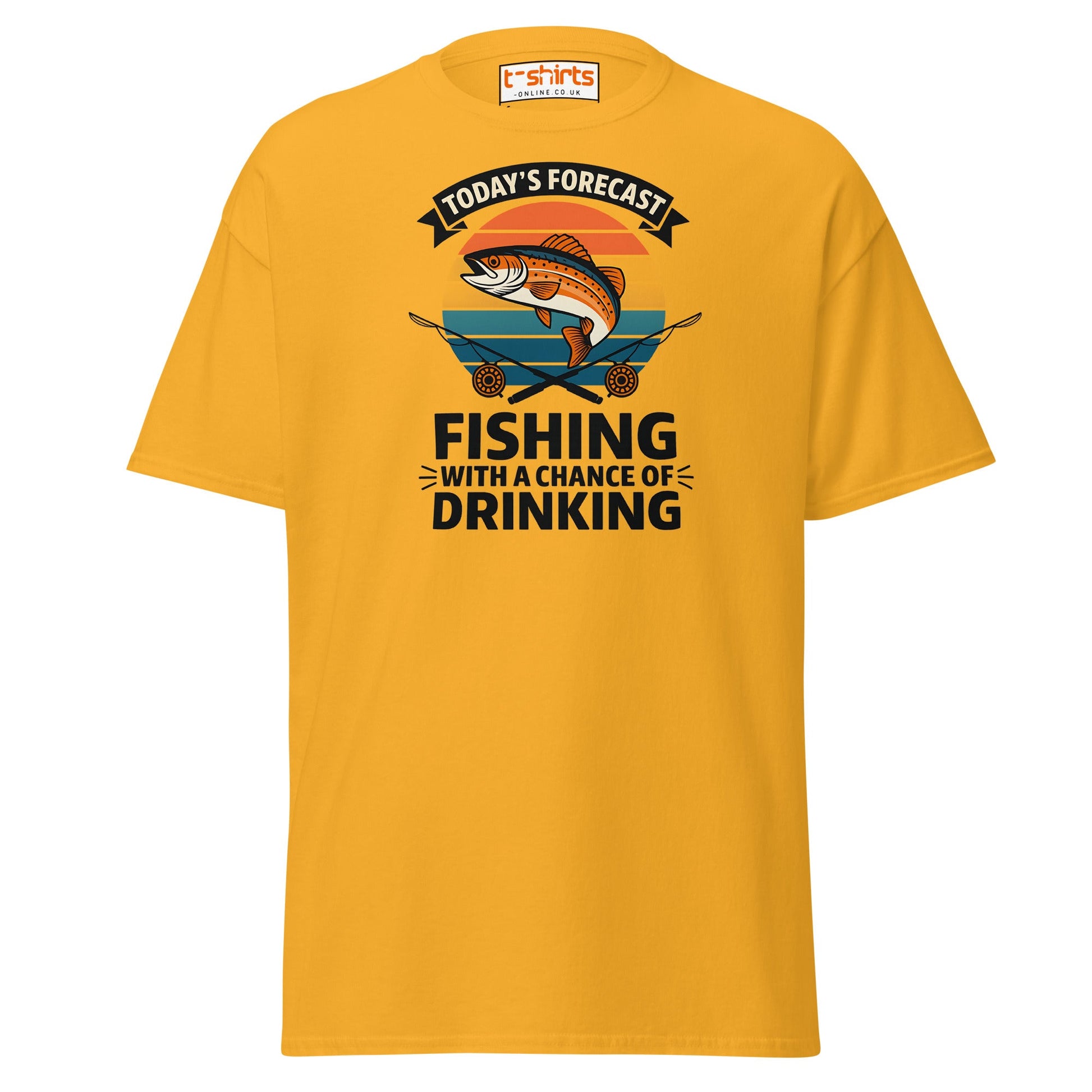 Fishing Forecast Drinking T-Shirt – Funny Outdoor Tee - Gold - T-Shirts Online