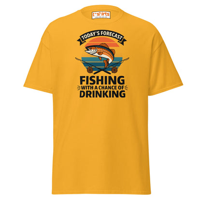 Fishing Forecast Drinking T-Shirt – Funny Outdoor Tee - Gold - T-Shirts Online