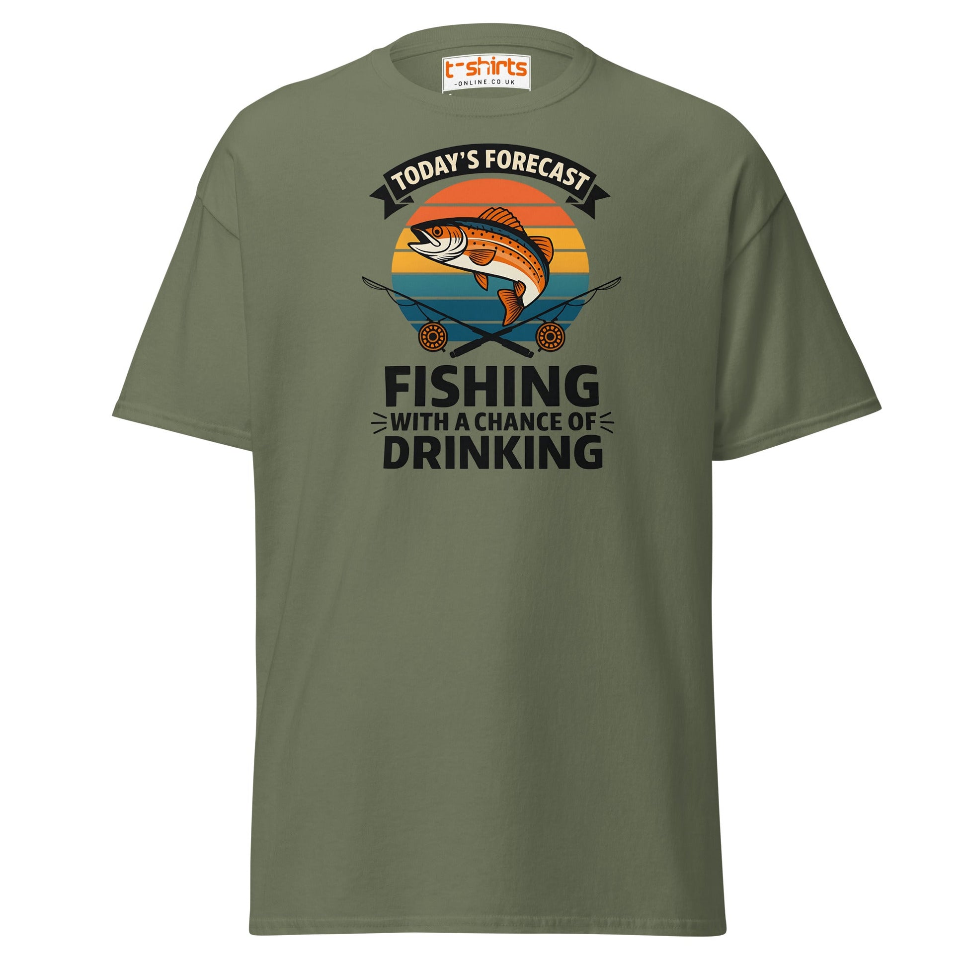 Fishing Forecast Drinking T-Shirt – Funny Outdoor Tee - Military Green - T-Shirts Online