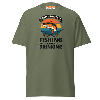 Fishing Forecast Drinking T-Shirt – Funny Outdoor Tee - Military Green - T-Shirts Online